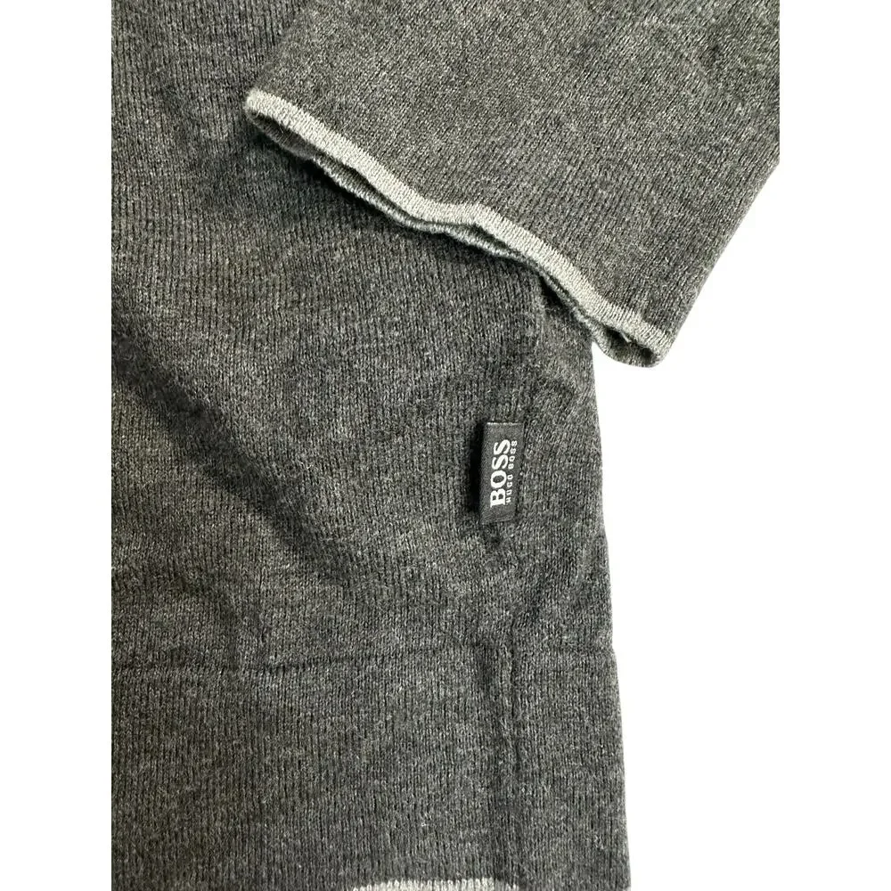 Hugo Boss Sweater V-neck Gray Cashmere & Cotton Slim Fit Blend Pullover